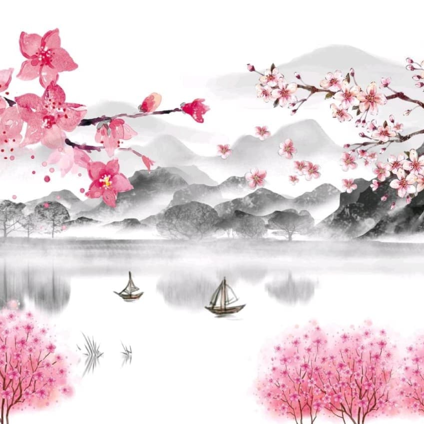 Blossoms Over Silent Waters Wallpaper - Non Woven (Premium)
