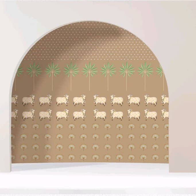 Sacred Palm & Cow Haven Wallpaper - Non Woven (Premium)