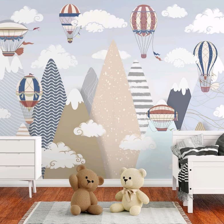 Pastel Peaks & Balloons Wallpaper - Non Woven (Premium)