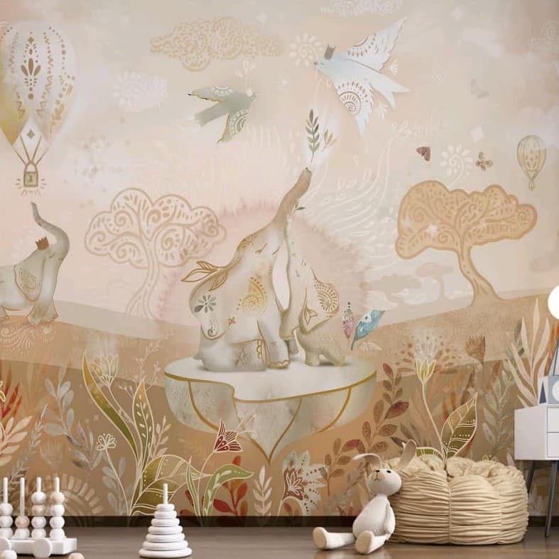 Whispering Elephants Meadow Wallpaper - Non Woven (Premium)