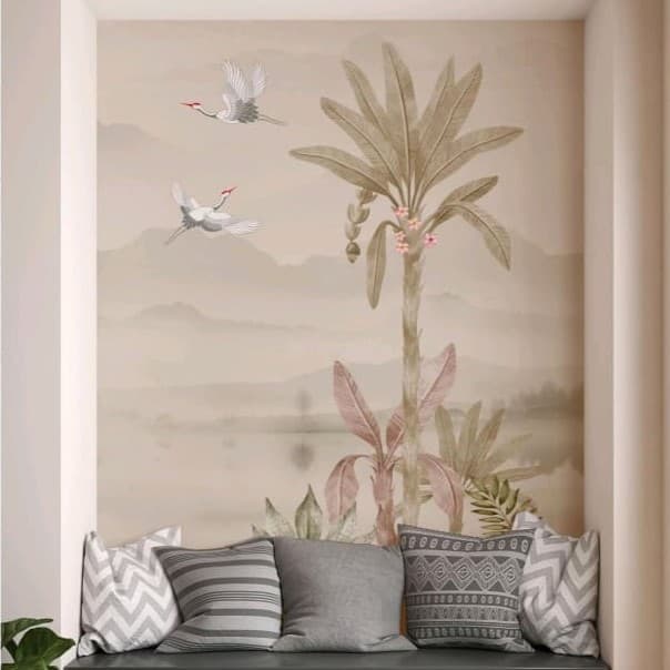 Muted Crane Sanctuary Wallpaper - Non Woven (Premium)