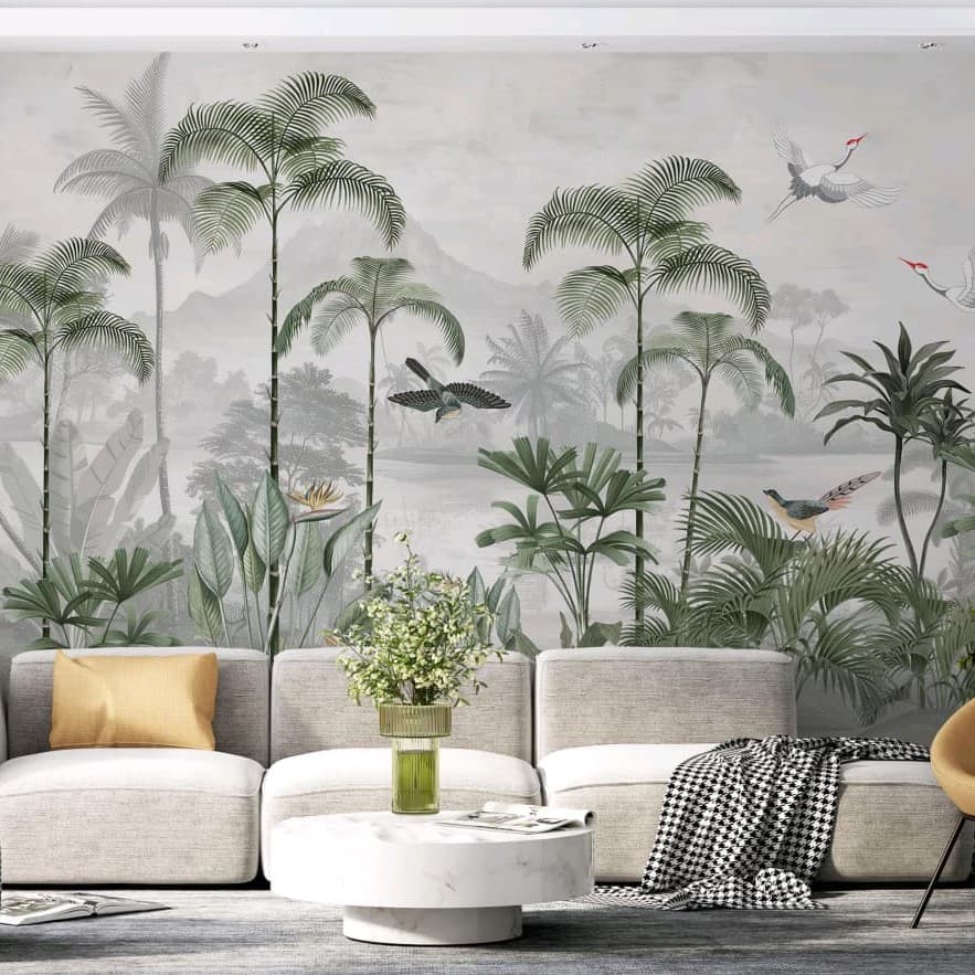 Misty Lake Cranes Wallpaper - Non Woven (Premium)