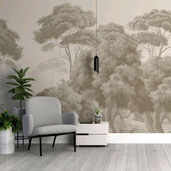 Antique Forest Etching Wallpaper - Non Woven (Premium)
