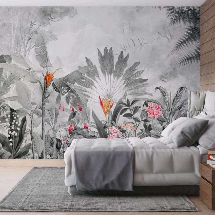Grey Garden with Color Wallpaper - Non Woven (Premium)