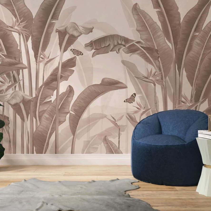 Chocolate Banana Leaf Wallpaper - Non Woven (Premium)