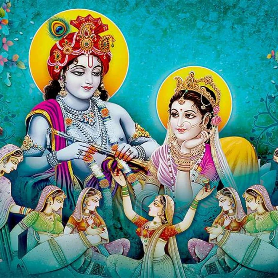 Krishna & Radha: Celestial Union Wallpaper - Non Woven (Premium)