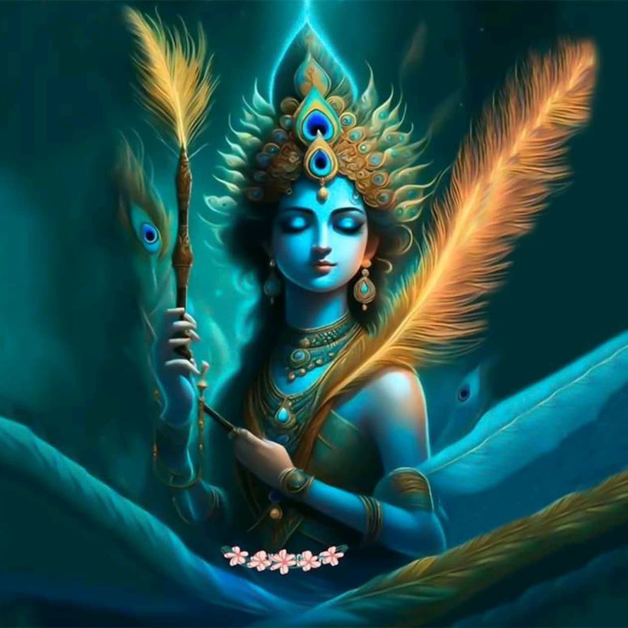 Eternal Krishna in Cosmic Calm Wallpaper - Non Woven (Premium)